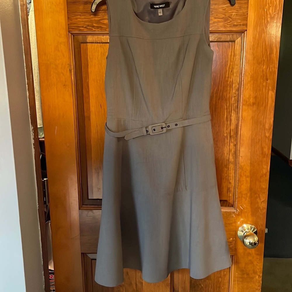 Nine West belted A line grey dress. Sz 2